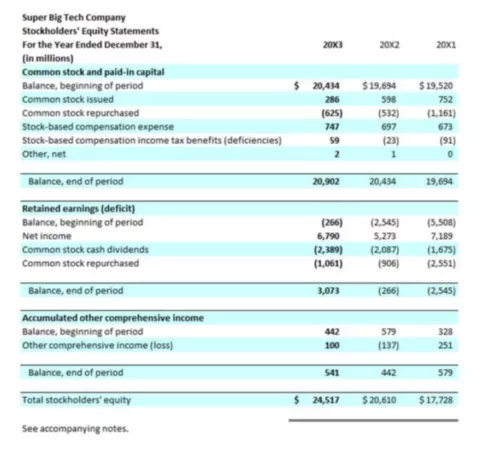 Statement of Stockholders Equity